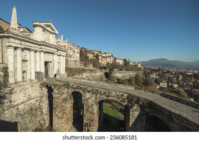 BERGAMO, ITALY - NOVEMBER, 19: Old gate in the Old town of Bergamo in Italy on November 19, 2014