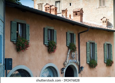 Bergamo, Italy - September 9th, 2015: the facade of La Vendemmia, a restaurant in the Italian town of Bergamo.