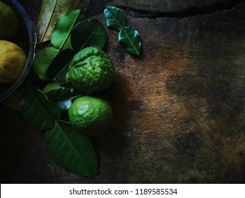 Bergamot on old wooden texture,copy space for text.