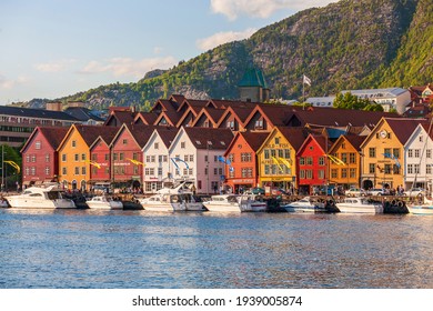 Bergen, Norway, May, 2015, Boats At Bryggen In The Norwegian City Bergen