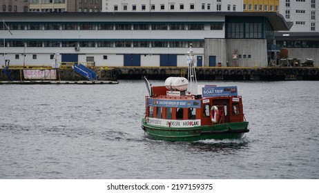 BERGEN, NORWAY - OCTOBER 18, 2018: Scenes From Bergen Harbor, An Old Hanseatic League City With A Thousand Years Of Maritime History.