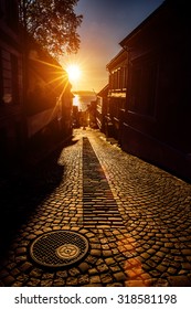 Bergen Street At Sunset Norway