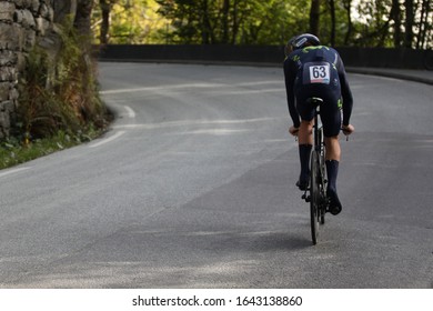 Bergen/Norway - September 17, 2017: Movistar Team Cyclist During UCI Road World Championship Team Time Trial Event. 