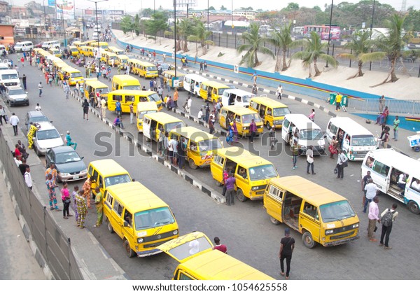 Berger, Lagos State, Nigeria- March 22,\
2018: Busy Bus Station in Lagos City\
Nigeria