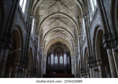 Bergerac, France - 07 18 2022 : Notre Dame De Bergerac Church, Neo Gothic Style, Church Interior, Bergerac Town, Dordogne Department, France