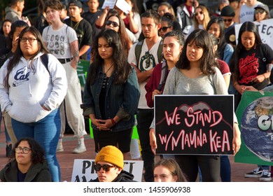 Berkeley, CA - July 19, 2019: Unidentified Protestors At Sproul Plaza, Protesting In Solidarity With The Activists In Hawaii To  Protect Mauna Kea From The Building Of A Thirty Meter Telescope Atop It