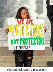 Berkeley, CA - July 19, 2019: Unidentified Protestors At Sproul Plaza, Protesting In Solidarity With The Activists In Hawaii To  Protect Mauna Kea From The Building Of A Thirty Meter Telescope Atop It