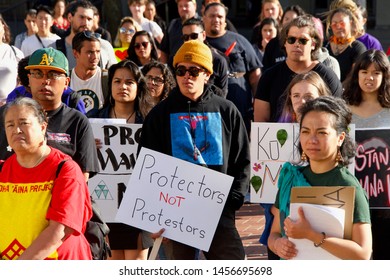 Berkeley, CA - July 19, 2019: Unidentified Protestors At Sproul Plaza, Protesting In Solidarity With The Activists In Hawaii To  Protect Mauna Kea From The Building Of A Thirty Meter Telescope Atop It