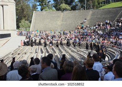 BERKELEY, CA - MAY 11:Graduates File Into The Greek Theater For The University Of California Law School Commencement Exercises On May 11, 2012,  In Berkeley, California.