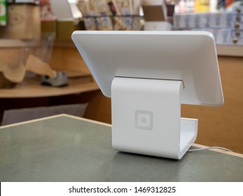 Berkeley, CA OCTOBER 6, 2018: Square register point of sale machine sitting on counter in store