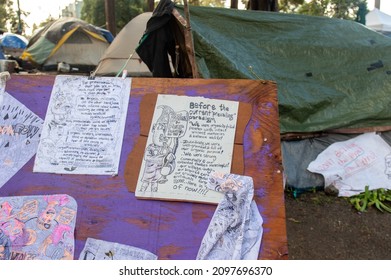 Berkeley, CA, USA - December 27, 2021: Homeless Encampments At Peoples Park, A Historic Site Of Political Activism