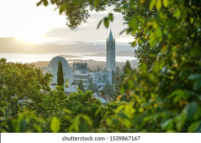 BERKELEY, CALIFORNIA -- AUGUST 21, 2019: View Of Berkeley Skyline, Including Sather Tower, Or Campanile, And International House, With San Francisco Bay In The Background.