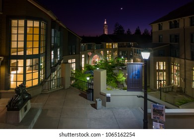 Berkeley, California - July 10 2009: The Night View Of Modern Campus Of Haas Business School In UC Berkeley, Which Is A Top Ranked School In The World.