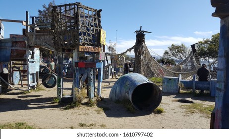 Berkeley, California/ USA - October 23, 2016: Images Of The Adventure Playground, A City-run Outdoor Playground That Encourages Children To Use Tools Creatively And Build The Playground Themselves.