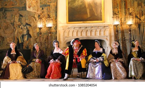 Berkeley, England - May 6, 2018: King Henry VIII And His Six Wives In Berkeley Castle. The History Played Out Within Berkeley Castle’s Walls Make It One Of The Most Remarkable Buildings In Britain.