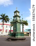 The Berkeley Memorial Clock on the circus roundabout in the center of town, Basseterre, St. Kitts, West Indies