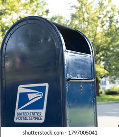 Berks County, Pennsylvania- August 14, 2020: USPS Mailbox On Suburban Street In Pennsylvania