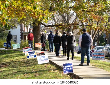 Berks County, Pennsylvania- November 3, 2020: Pennsylvania voters stand in line to vote