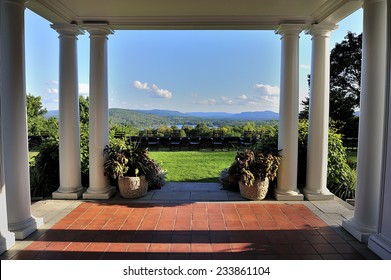 Berkshires, MA, USA - August. 31. 2011: The mountain view of Berkshires from Serenak, the famous mansion, the part of  Tanglewood Music Center, Berkshires, state of Massachusetts, USA