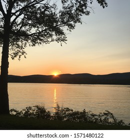 Berkshires, Massachusetts Lake And Mountain Sunset