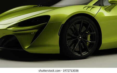 Berlin, 12 May 2021: McLaren Artura - Luxurious Car Exterior With Elegant Sport Elements And Expensive Metallic Design. Modern Concept For Transportation And Automobile Technology