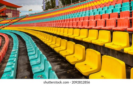 Berlin, 2019, April, 05, Colorful Seats For The Spectators In The Friedrich Ludwig Jahn Sportpark