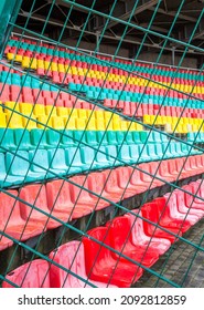 Berlin, 2019, April, 05, Colorful Seats For The Spectators In The Friedrich Ludwig Jahn Sportpark