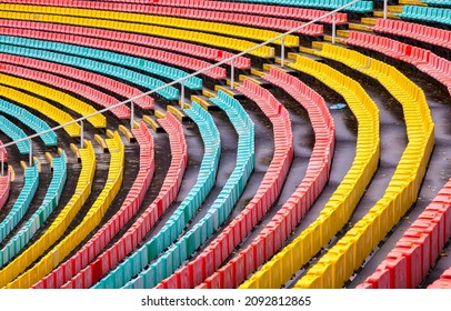 Berlin, 2019, April, 05, Colorful Seats For The Spectators In The Friedrich Ludwig Jahn Sportpark