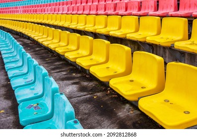 Berlin, 2019, April, 05, Colorful Seats For The Spectators In The Friedrich Ludwig Jahn Sportpark