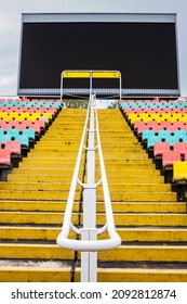 Berlin, 2019, April, 05, Colorful Seats For The Spectators In The Friedrich Ludwig Jahn Sportpark