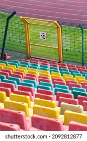 Berlin, 2019, April, 05, Colorful Seats For The Spectators In The Friedrich Ludwig Jahn Sportpark