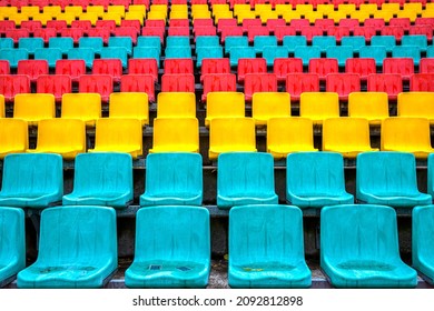 Berlin, 2019, April, 05, Colorful Seats For The Spectators In The Friedrich Ludwig Jahn Sportpark