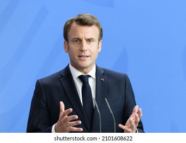 Berlin, 2019-04-29: Emmanuel Macron bei einem Treffen in Berlin