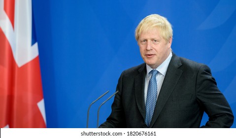 Berlin, 2019-08-22:  Boris Johnson pictured at the German Chancellery in Berlin
