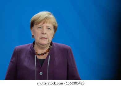 Berlin, 2019-11-15: German Chancellor Angela Merkel answers questions at the press confrence in Berlin