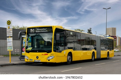 Berlin, 2021, April, 28, Yellow Buses Of The Berliner Verkehrsbetriebe