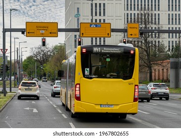 Berlin, 2021, April, 28, Yellow Buses Of The Berliner Verkehrsbetriebe