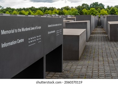 Berlin 2021: Memorial to the Murdered Jews of Europe (Denkmal für die ermordeten Juden Europas), short Holocaust Memorial (Holocaust Mahnmal). Information center board (Ort der Information).