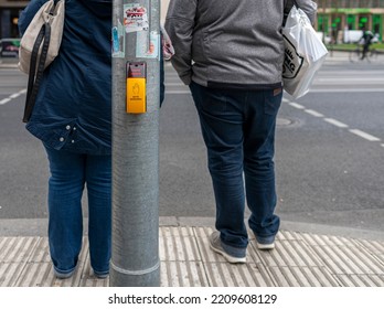 Berlin, 2022, June, 12, Pedestrian Touch Sensor On A Traffic Light Pole