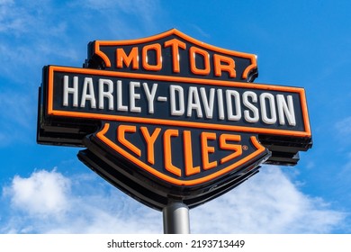 Berlin 2022: Logo Of The Company Harley-Davidson Inc. The Motorcycles Of The Brand Enjoy Cult Status In Motorcyclist Circles Many Times. 