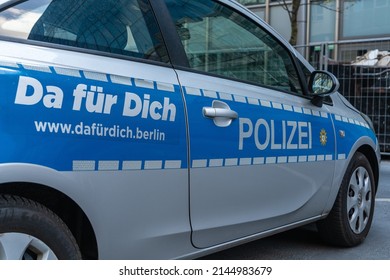 Berlin 2022: Side View Of A Berlin Police Squad Car.