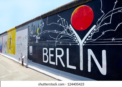 BERLIN - AUGUST 1: East Side Gallery Berlin graffiti on August 1, 2012 in Berlin. It is a 1,3 km long part of original Berlin wall, famous memorial.