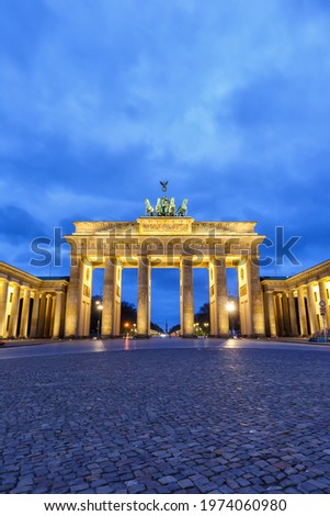 Berlin Brandenburger Tor Brandenburg Gate in Germany at night blue hour portrait format copyspace copy space twilight