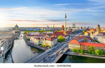 Berlin cityscape at sunset, Germany