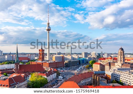 Berlin cityscape with Television tower and Red Town Hall (Rotes Rathaus) on Alexanderplatz, Germany