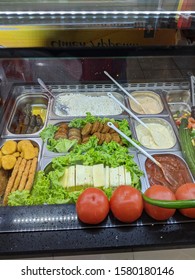 Berlin doener kebab imbiss display sauce sauces salad vegetables fast food, Berlin ,Germany - Shutterstock ID 1580180146