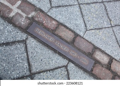 Berlin East West Wall Line Near Check Point Charlie In Germany