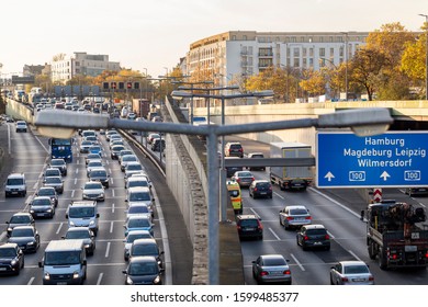 Berlin, Germany 11/11/2019 View of afternoon traffic on the Autobahn 100 or Federal Motorway 100 (abbreviated A100), near Innsbrucker Platz, in the Schöneberg district of the German capital
