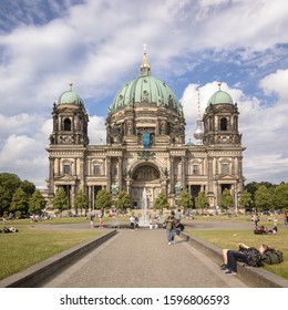 Berlin, Germany; 13/07/2016; Front view of Berlin Cathedral, Germany. Blue and cloudy sky