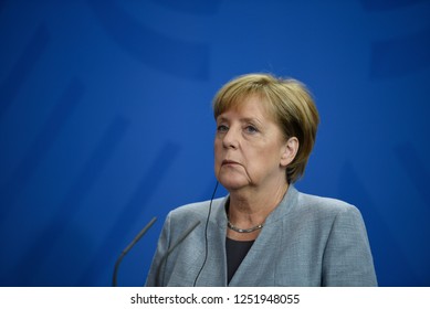 Berlin, Germany - 15 September 2017: German Chancellor Angela Merkel during press conference at the Federal Chancellery